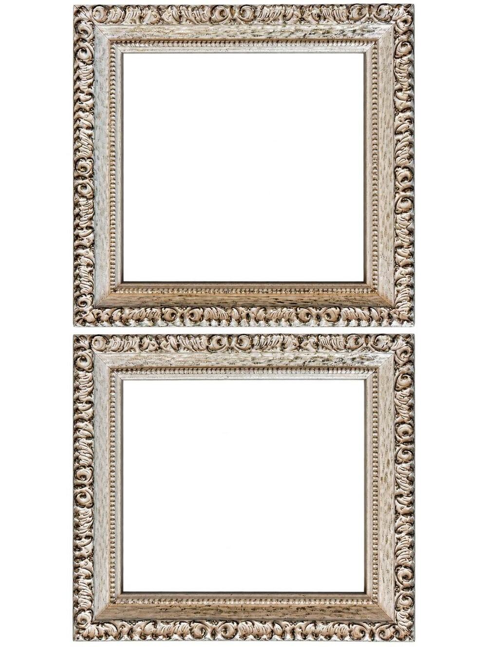 Set of 2 Ornate Baroque Picture Frames 10.75x11.2 Ivory Gold Distressed Glass